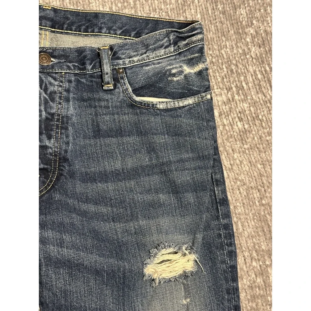 Abercrombie & Fitch Baxter Mens 34x32 Distressed Slim Bootcut Jeans Dark Wash